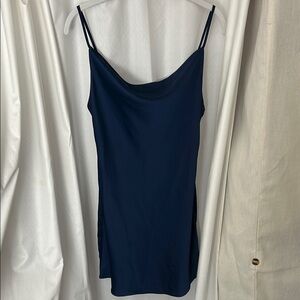 Elegant Navy Cowl Neck Mini Dress